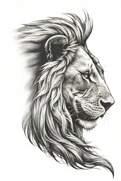 half skull half lion head tattoo design idea