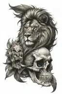 half skull half lion surrounded tattoo design idea