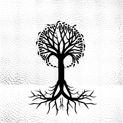 tree with dna strand as roots tattoo design idea
