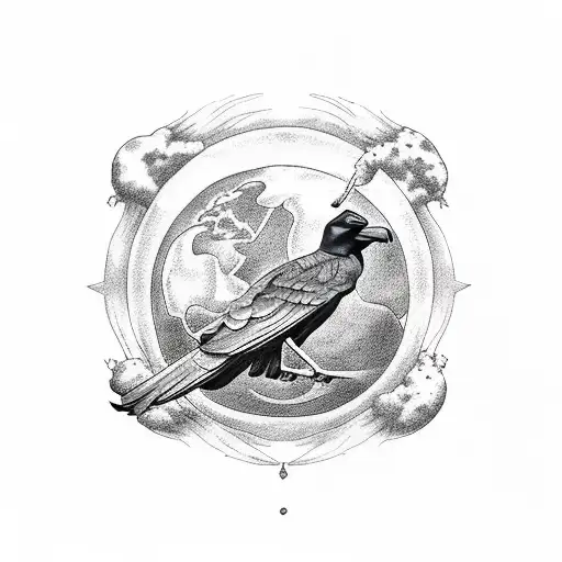 a crow flyer over a flat earth tattoo design idea