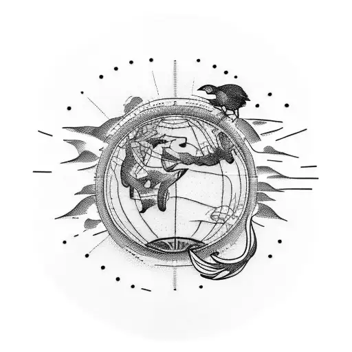 a crow flyer over a flat earth tattoo design idea