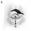 a crow flyer over a flat earth tattoo design idea