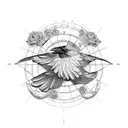 a crow flyer over a flat earth tattoo design idea