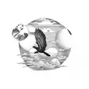 a crow flyer over a flat earth tattoo design idea