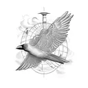 a crow flyer over a flat earth tattoo design idea