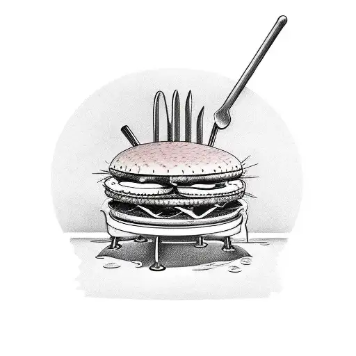 A tattoo of a spatula flipping burgers on a lawnmower grill tattoo design idea