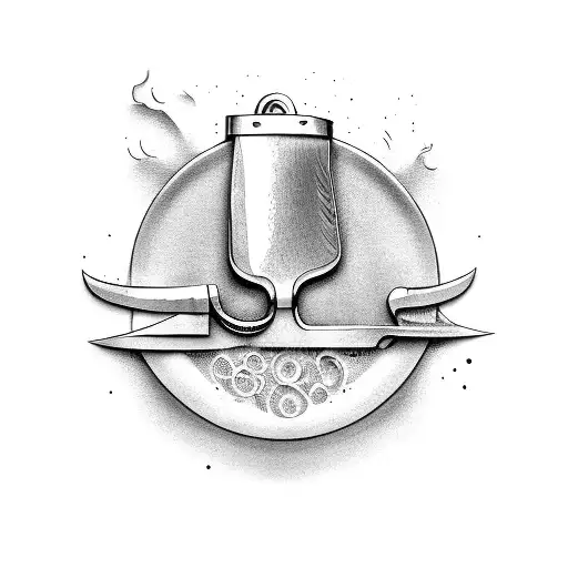 A chef's knife morphing into a lawnmower handle tattoo design idea