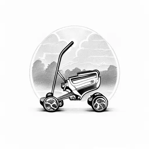 Knife and fork crossed over a lawnmower tattoo design idea