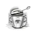 A tattoo of a spatula flipping burgers on a lawnmower grill tattoo design idea