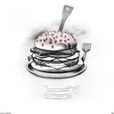 A tattoo of a spatula flipping burgers on a lawnmower grill tattoo design idea