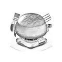 A tattoo of a spatula flipping burgers on a lawnmower grill tattoo design idea
