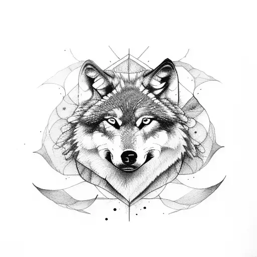 wolf, new moon, rose and watercolor butterfly tattoo design idea