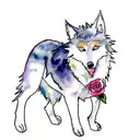 wolf, new moon, rose and watercolor butterfly tattoo design idea