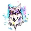 wolf, new moon, rose and watercolor butterfly tattoo design idea