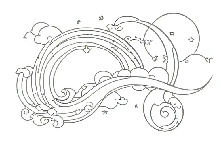 sun moon waves rainbow A tattoo design idea