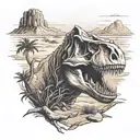 t-rex skull in the desert landscape tattoo design idea