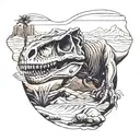 t-rex skull in the desert landscape tattoo design idea