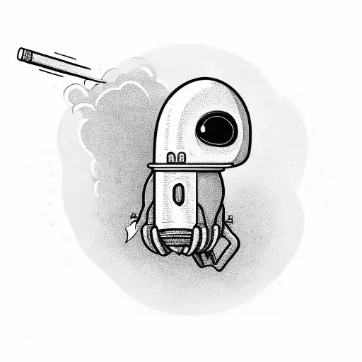 alien smoking joint in a rocketship tattoo design idea