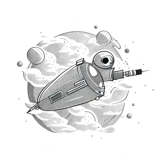 alien smoking joint in a rocketship tattoo design idea
