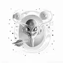 alien smoking in a rocketship tattoo design idea