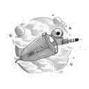 alien smoking joint in a rocketship tattoo design idea