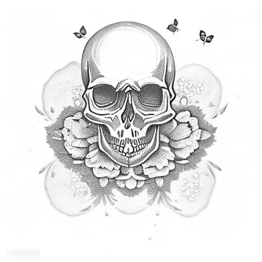 skull and butterflies tattoo design idea