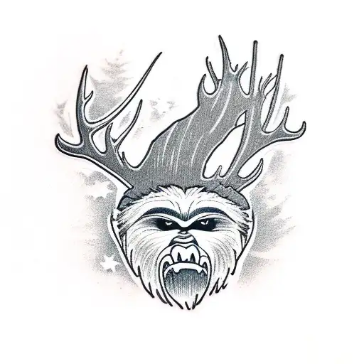 bigfoot hunting deer with a rifle  tattoo design idea