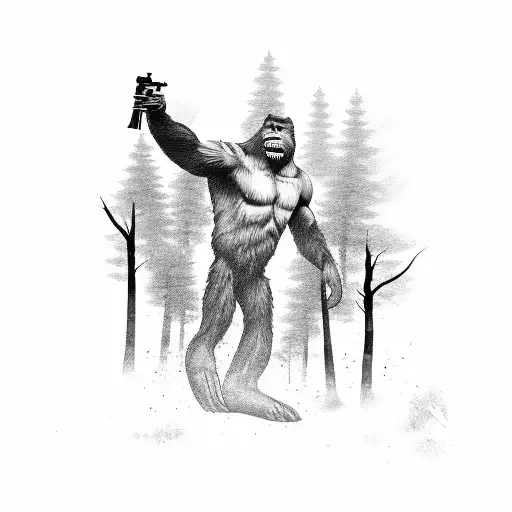 bigfoot hunting with a rifle  tattoo design idea