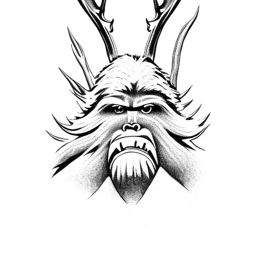 bigfoot hunting deer with a rifle  tattoo design idea