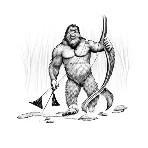 bigfoot hunting with a bow and arrow tattoo design idea
