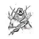 bigfoot hunting deer with a rifle  tattoo design idea