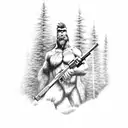 bigfoot hunting with a rifle  tattoo design idea