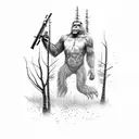 bigfoot hunting deer with a rifle  tattoo design idea