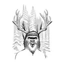 bigfoot hunting deer with a rifle  tattoo design idea