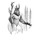 bigfoot hunting deer with a rifle  tattoo design idea