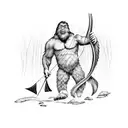 bigfoot hunting with a bow and arrow tattoo design idea