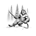 bigfoot hunting with a bow and arrow tattoo design idea