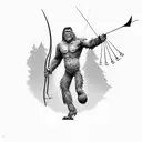 bigfoot hunting with a bow and arrow tattoo design idea