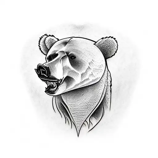 bear and skull tattoo design idea