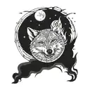 Wolf, jin jan, compass, full moon tattoo design idea