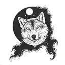 Wolf, jin jan, compass, full moon tattoo design idea