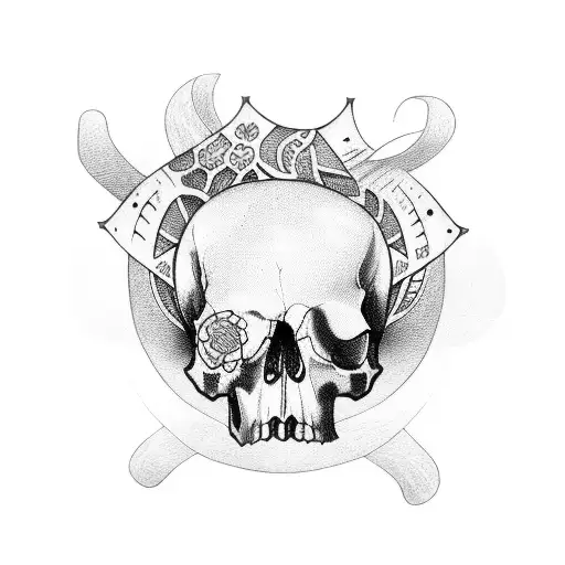 half girl half skull with nordic runes tattoo design idea
