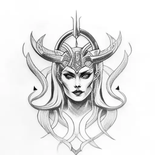 goddess Hel with norse signs tattoo design idea