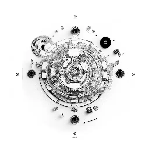 A DJ turntable with intricate clockwork gears inside, blending the worlds of music and mechanical engineering. tattoo design idea