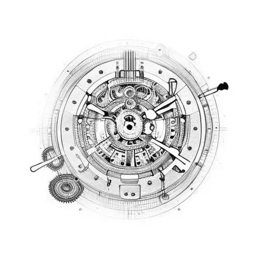 A DJ turntable with intricate clockwork gears inside, blending the worlds of music and mechanical engineering. tattoo design idea