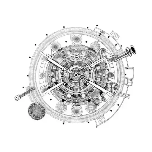 A DJ turntable with intricate clockwork gears inside, blending the worlds of music and mechanical engineering. tattoo design idea