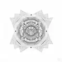 Create a geometric mandala design inspired by Japanese architecture with subtle koi fish elements tattoo design idea