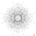 Create a geometric mandala design inspired by Japanese architecture with subtle koi fish elements tattoo design idea