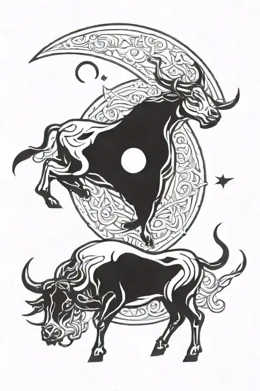 Taurus and moon merging together tattoo design idea