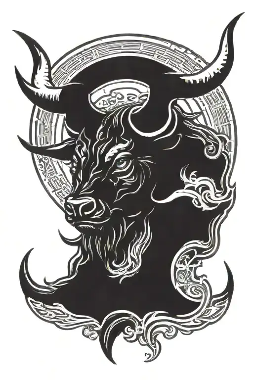 angry Taurus head and moon merging together symbolizing tattoo design idea